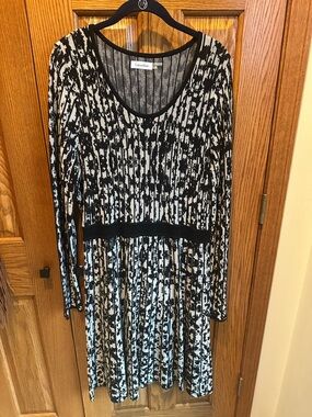Calvin Klein Sz XL Fit N Flare Sweater Dress Abstract MIDI Ribbed workwear